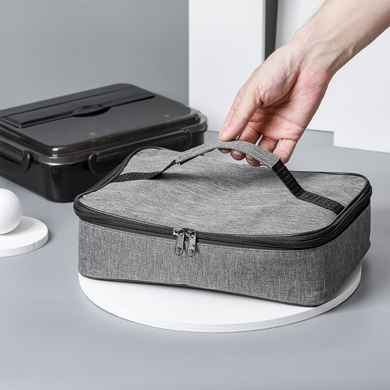 Wharick Lunch Bag for Women Men, Bento Bag with Handle Double Zipper Waterproof Rectangle Portable Thermal Lunch Box Pouch Daily Use