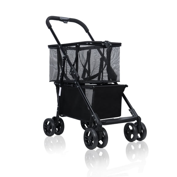 Wharick Rolling Utility Cart Metal Frame Foldable Design Rear Wheel Brake Multi Outdoor Use