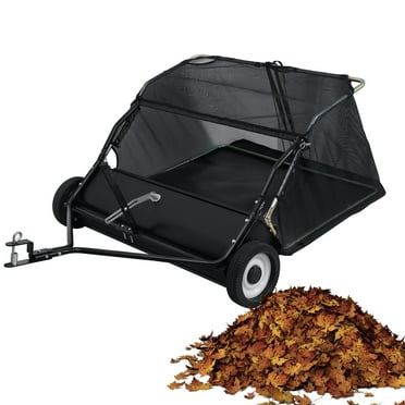 Wharick Tow Behind Lawn Sweeper 44" Pull Behind Lawn Sweeper Leaf & Grass Collector Adjustable Sweeping Height for Picking Up Debris and Grass & Leaves