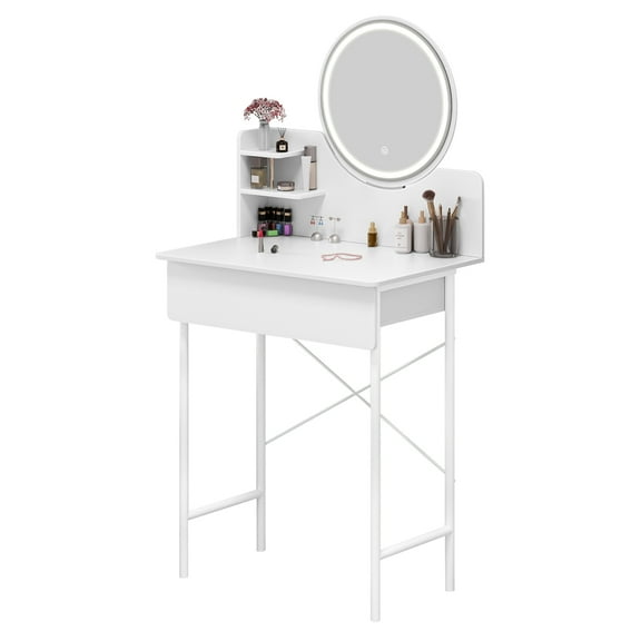Wharick Vanity Desk, Makeup Vanity Set with 1 Drawers, Dimmable LED Lighted Mirror, Bedroom Dressing Table (23.62x15.75x49.61 inch)