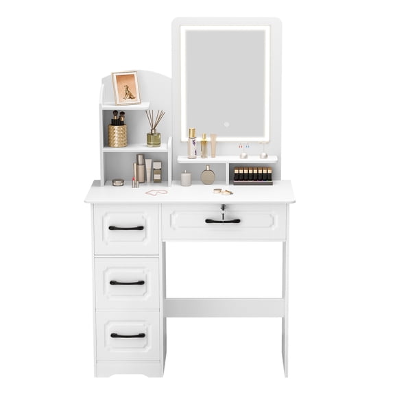 Wharick Vanity Desk with Mirror Small Makeup Vanity Table with 4 Drawers & 6 Opening Shelves Dressing Table for Women Girls Bedroom