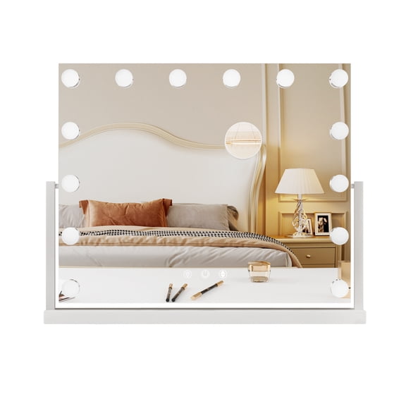 Wharick Vanity Mirror, LED Lighted Makeup Mirror, Wrought Iron Frame, 21.65×4.72×17.32 Inch, 10X Magnification