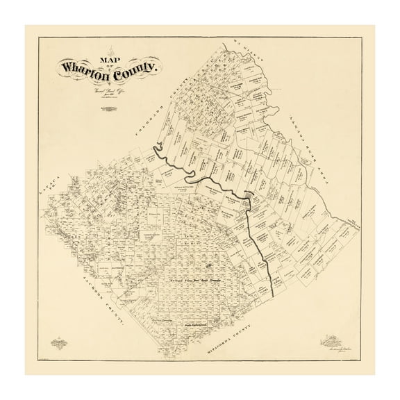 Wharton County Texas Art, 1895 Vintage Map of Wharton County TX History Wall Decor Gift, Old Wharton County TX Map - 42" x 42" Unframed Print