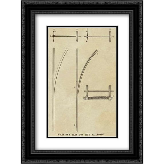 Whartons Plan for City Railroads 2x Matted 18x24 Black Ornate Framed Art Print by Inventions