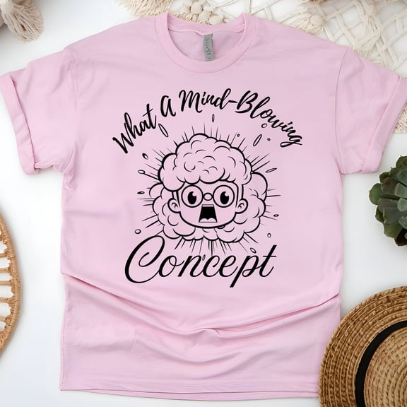 What A Mind-Blowing Concept Cartoon Head Explosion T-Shirt for Men and Women, Light Pink, Size L