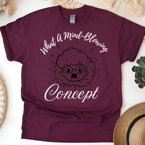What A Mind-Blowing Concept Cartoon Head Explosion T-Shirt for Men and Women, Maroon, Size XL