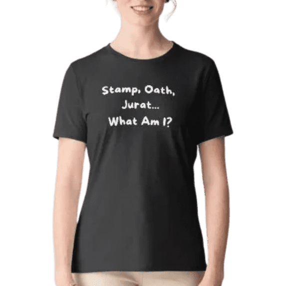 Notary Public T-Shirt – “Stamp Oath Jurat What Am I” Funny Notary Shirt, 100% Cotton Unisex Tee