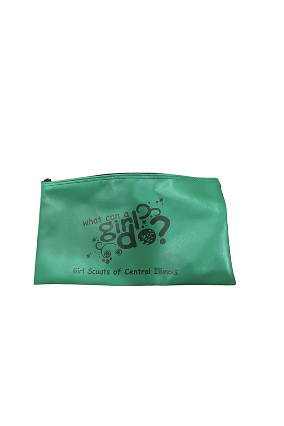 What Can a Girl Do Central Illinious Green Girl Scout Zipper Pouch 8 X 3 New