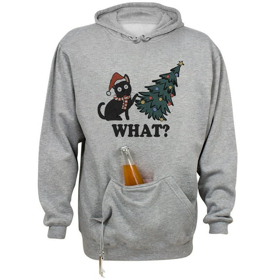 What Christmas Cat Beer Holder Tailgate Hoodie Sweatshirt Unisex Large Oxford