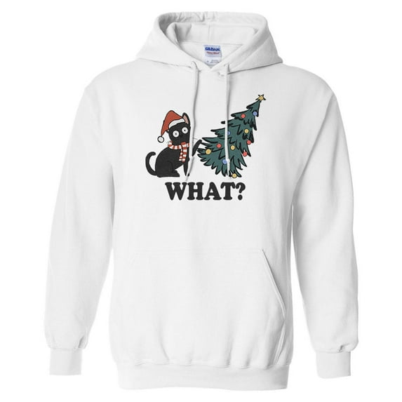 What Christmas Cat Hoodie Sweatshirt Unisex Large White