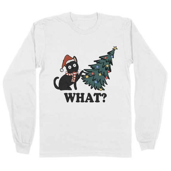 What Christmas Cat Long Sleeve Shirt Unisex Large White