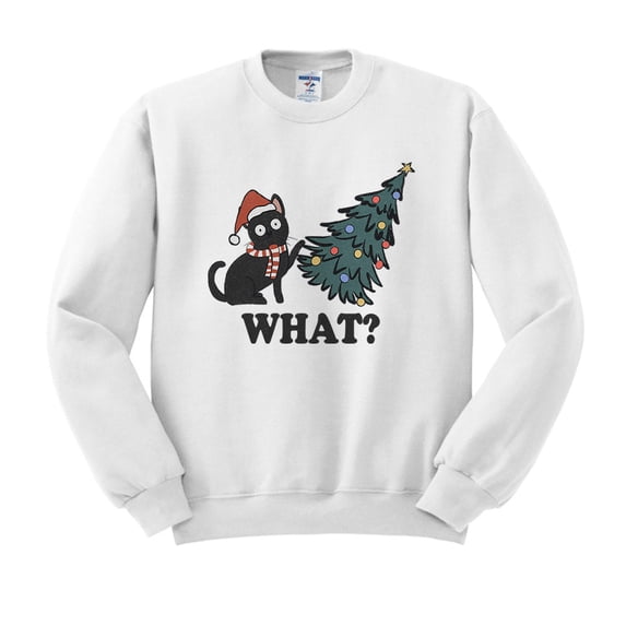 What Christmas Cat Sweatshirt Unisex Large White