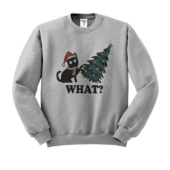 What Christmas Cat Sweatshirt Unisex Small Grey