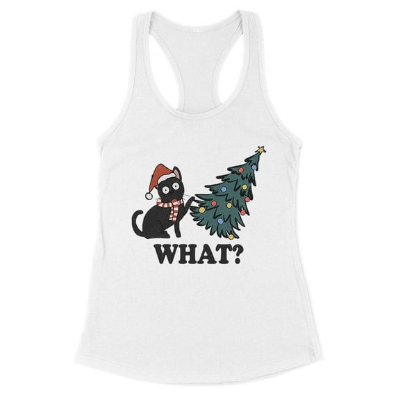 What Christmas Cat Tank Top Fitted Racerback Women's Large White