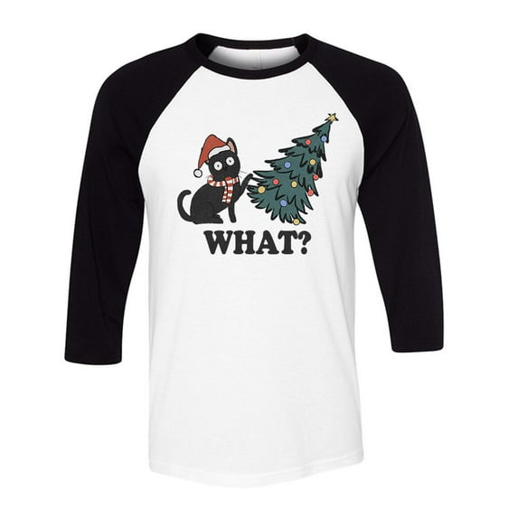 What Christmas Cat Three-Quarter Raglan Sleeve Baseball Shirt Unisex 2X-Large White/Black