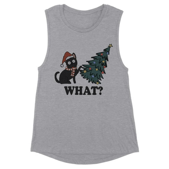 What Christmas Cat Women's Muscle Tank 2X-Large Heather Grey