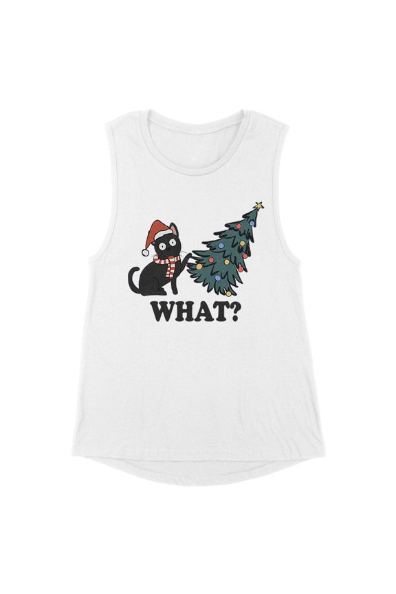 What Christmas Cat Women's Muscle Tank Small White