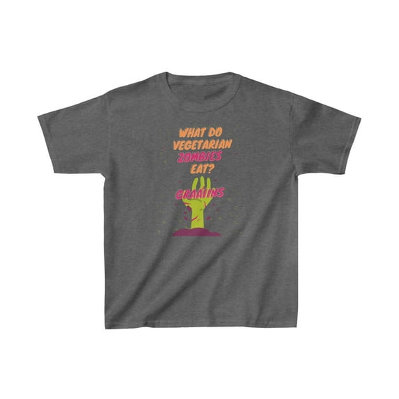 What Do Vegetarian Zombies Eat? Kids Dad Joke Heavy Cotton™ Tee