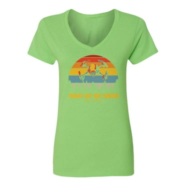 What Do We Know Tee | Retro New Jersey Drone Flying Ladies' V-Neck Tshirt (Green, Small)