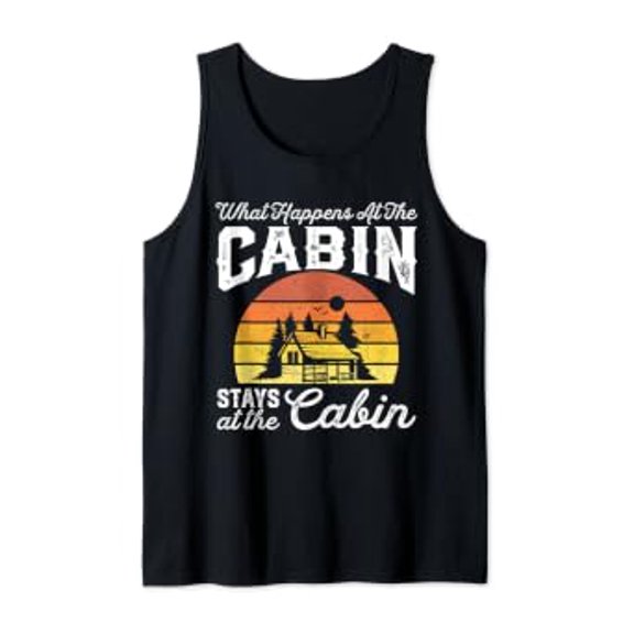 What Happens At The Cabin Stays Playful Retro Camping Design Tank Top Size S-3XL