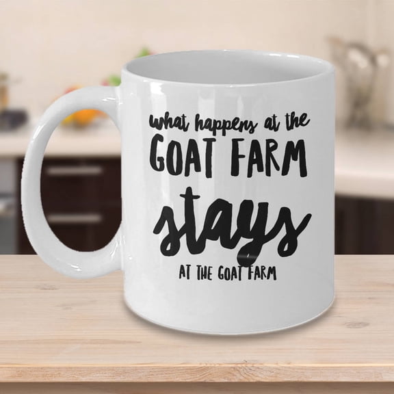 Goat 11 oz Coffee Mug - What Happens At The Goat Farm White Ceramic Gift