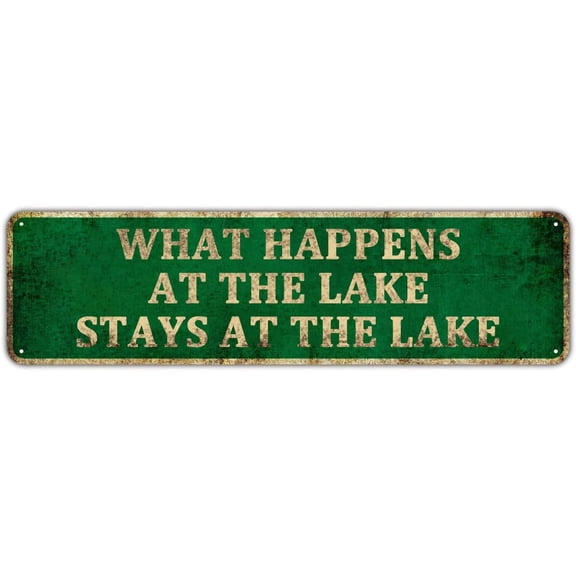 What Happens At The Lake Stays At The Lake Sign Aluminum 4x16 Inch Funny Lake House Decor Cabin Dock Metal Wall Decor