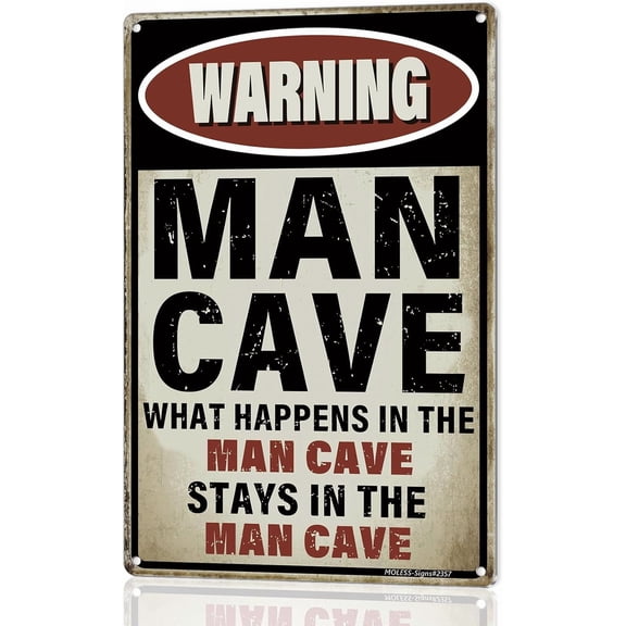 'What Happens Here, Stays Here!' Funny Man Cave Decor for Men | 12x8 Durable Vintage Metal Man Cave Signs Wall Decorations for Basement/Garage/Mancave, 2357