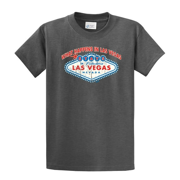 What Happens In Vegas Stays In Vegas Las Vegas T-shirt Funny Vacation Visit Slogan Tee-HeatherGray-XXL