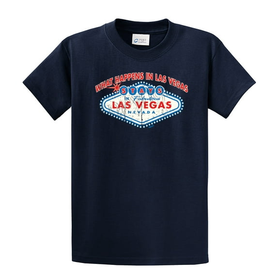What Happens In Vegas Stays In Vegas Las Vegas T-shirt Funny Vacation Visit Slogan Tee-Navy-Medium
