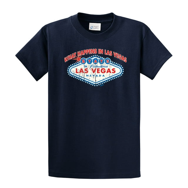 What Happens In Vegas Stays In Vegas Las Vegas T-shirt Funny Vacation Visit Slogan Tee-Navy-Small