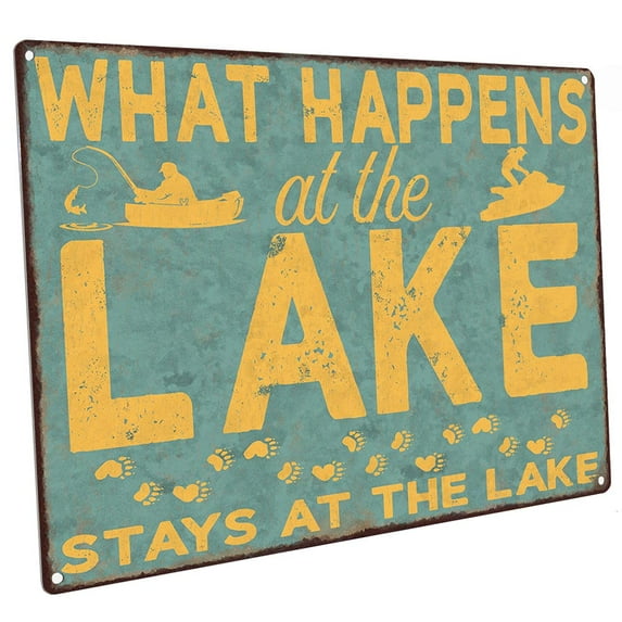 What Happens at the Lake Stays at the Lake 9"x12" Metal Sign, Wall Decor for Beach House or Coastal Home