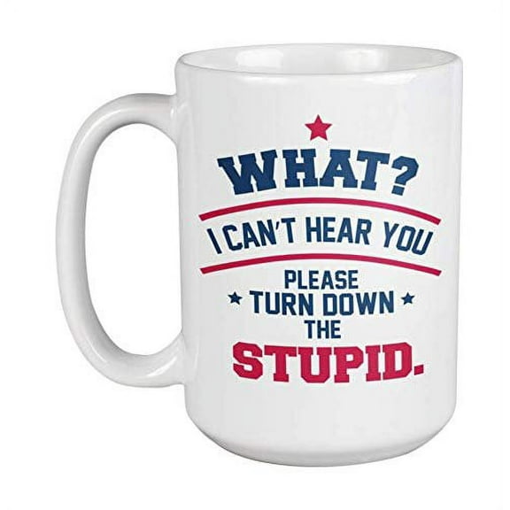 What? I Can't Hear You. Please Turn Down The Stupid! Funny Rude And Mean Stupidity Quote Coffee & Tea Gift Mug Cup, Stuff, Things & Items For Sarcastic Friends And Coworkers (15oz)