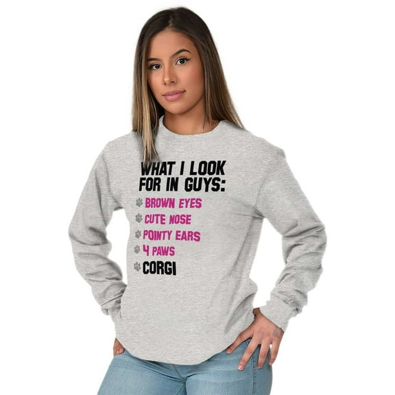 What I Look For In Guys Corgi Lover Women Plus Size Long Sleeve Graphic Tee Brisco Brands 3X
