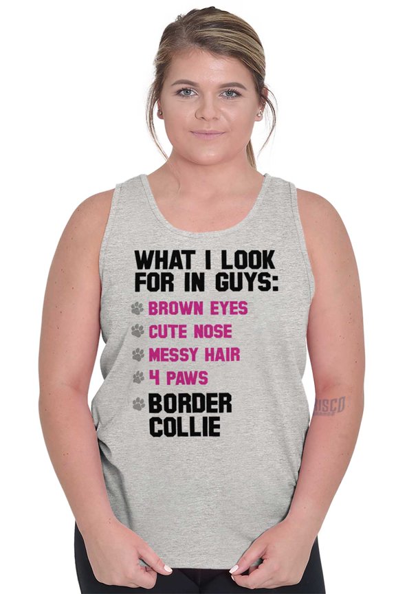 What I Look In Guys Border Collie Dog Tank Top Tee Shirt Women Brisco Brands S