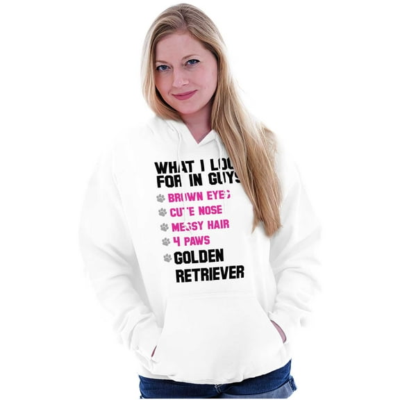 What I Look In Guys Golden Retriever Women Plus Size Graphic Pullover Hoodie Brisco Brands 3X