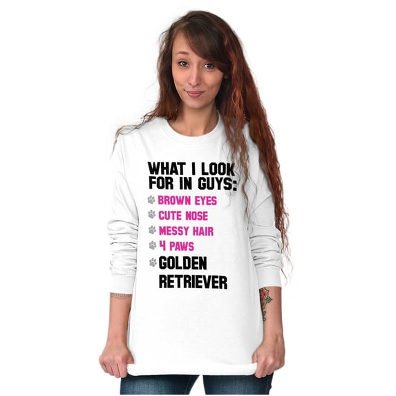 What I Look In Guys Golden Retriever Women Plus Size Long Sleeve Graphic Tee Brisco Brands 3X