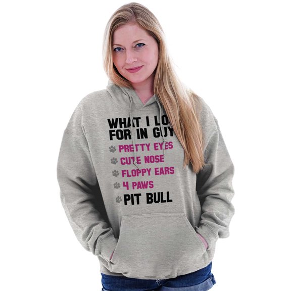 What I Look In Guys Pit Bull Dog Lady Hoodie Sweatshirt Women Brisco Brands L