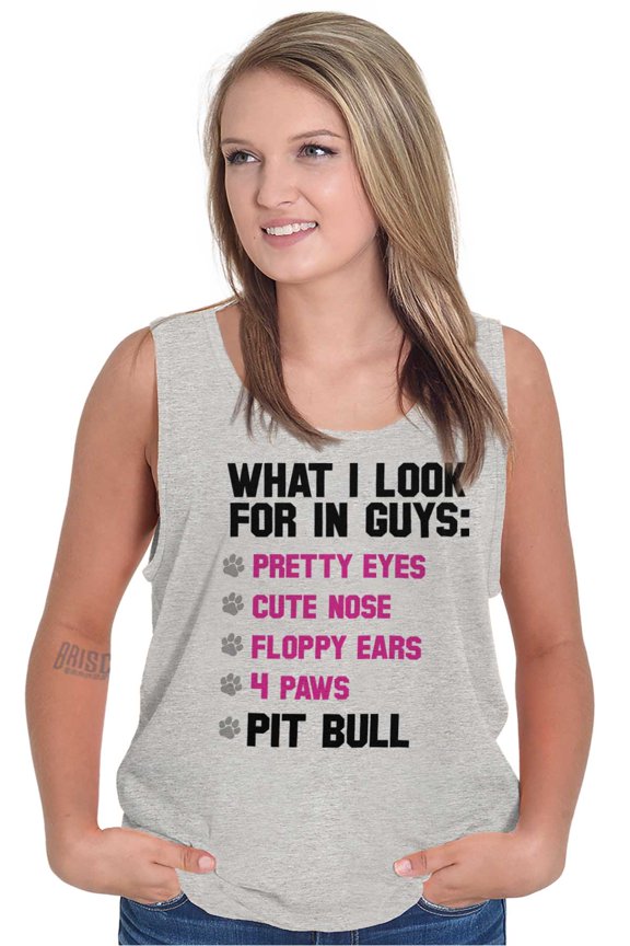 What I Look In Guys Pit Bull Dog Lady Tank Top Tee Shirt Women Brisco Brands S