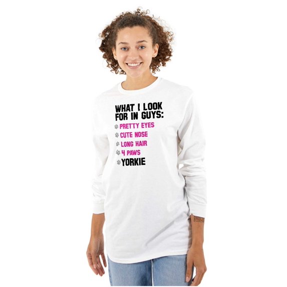What I Look In Guys Yorkie Dog Owner Women Plus Size Long Sleeve Graphic Tee Brisco Brands 3X
