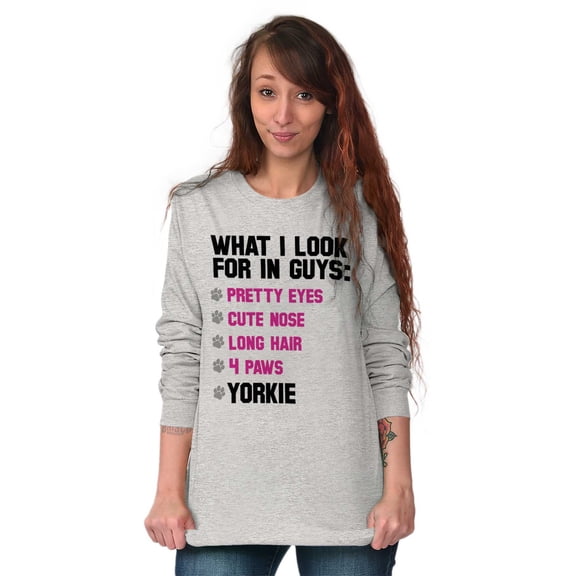 What I Look In Guys Yorkie Dog Owner Women Plus Size Long Sleeve Graphic Tee Brisco Brands 3X