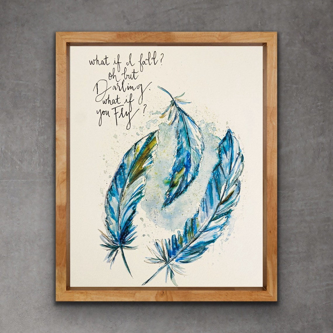 Fly Decor What If I Fall Oh My Darling You Fly Feather Wall Art Print, Blue ...