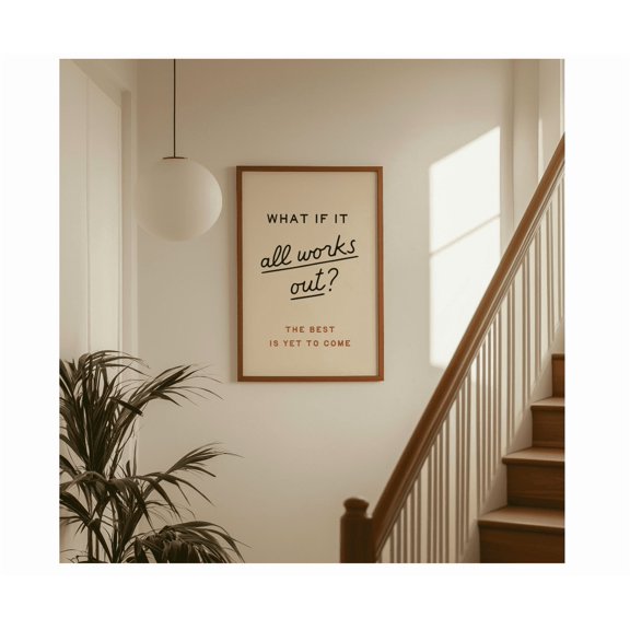 What If It All Works Out Poster Typography Prints Dopamine Decor Positive Quotes Trendy Home Decor Retro Poster