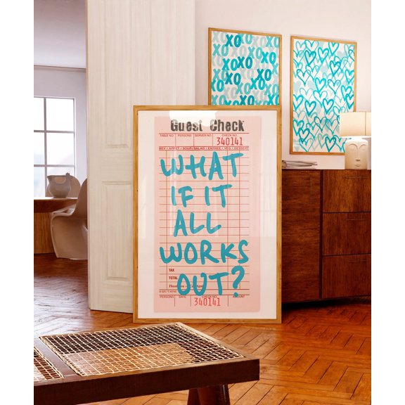 What If It All Works Out Turquoise Teal Guest Check Portrait Decor Unframed Paper Print