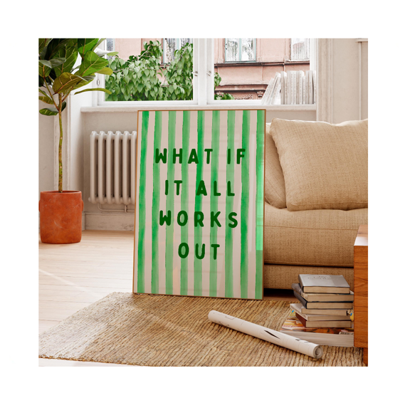 What If It All Works Out Wall Poster Green Minimalist Typography Poster Modern Positive Quote Decor Motivational Gift For Bedroom