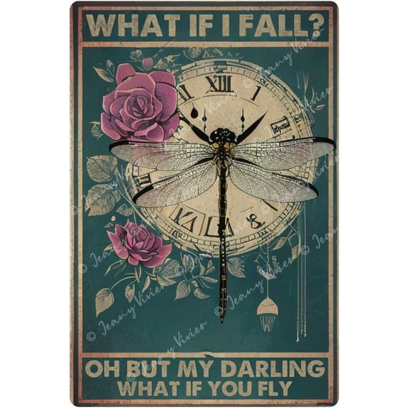 What If You Fly Sign, Dragonfly Decor, Gift for Couple, Wife, Husband, Girlfriend, Boyfriend, Dragonfly Garden Sign, Vintage Coffee Bar Sign, Dragonfly Gifts For Women 5.5x8 Inches