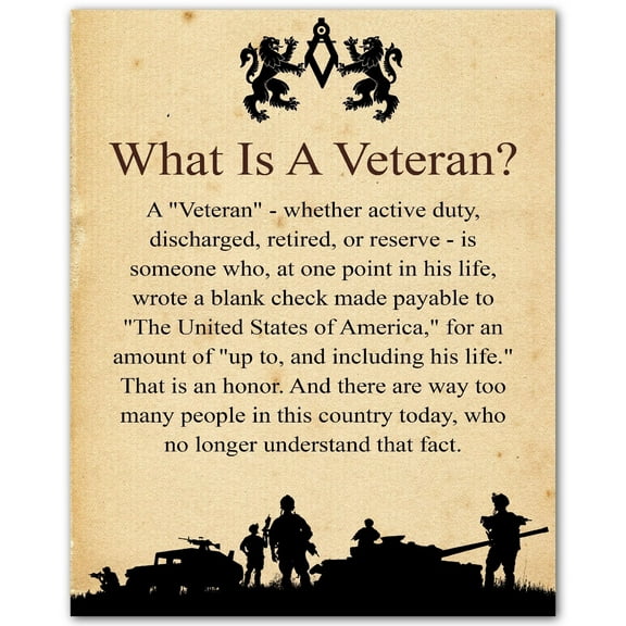 What Is A Veteran Patriotic Wall Art Print - USA Military Silhouette Poster Print for Home, Office, Shop & Restaurant