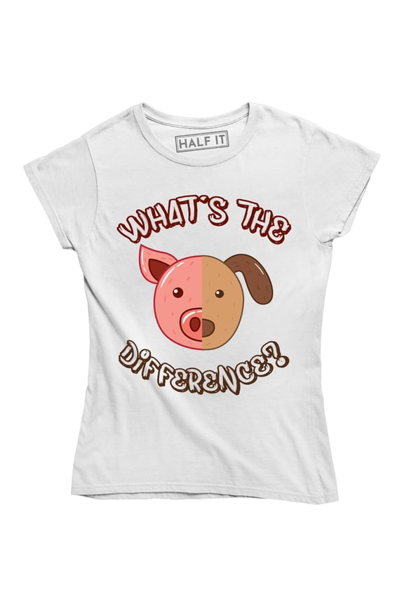 What Is The Difference Funny Cute Pig And Dog Face Printed Women's T-Shirt