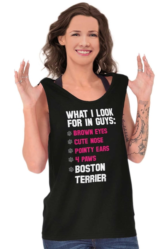 What Look In Guys Boston Terrier Dog Tank Top Tee Shirt Women Brisco Brands X