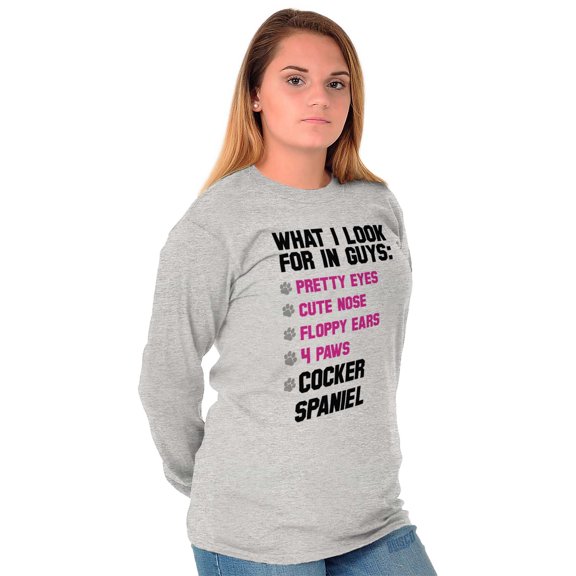 What Look In Guys Cocker Spaniel Dog Women Plus Size Long Sleeve Graphic Tee Brisco Brands 3X
