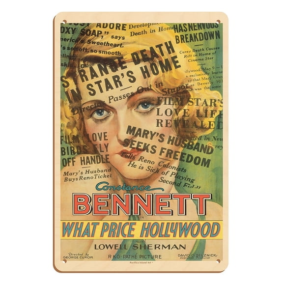 What Price Hollywood - Starring Constance Bennett - Vintage Film Movie Poster c.1932 - 8 x 12 inch Vintage Wood Art Sign